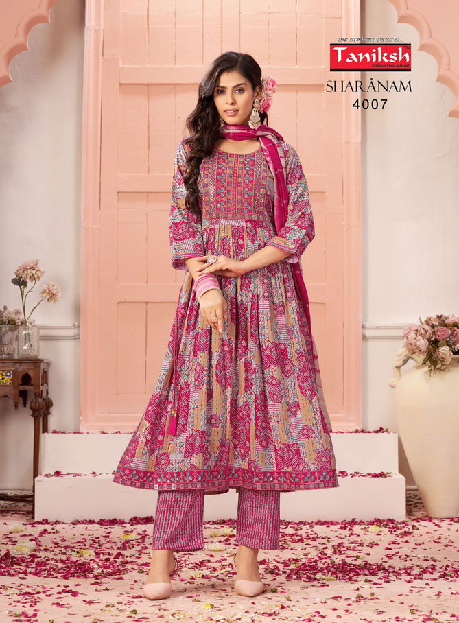 Sharanam Vol 04 By Taniksh Naira Cut Kurti With Bottom Dupatta Wholesale Price In Surat
